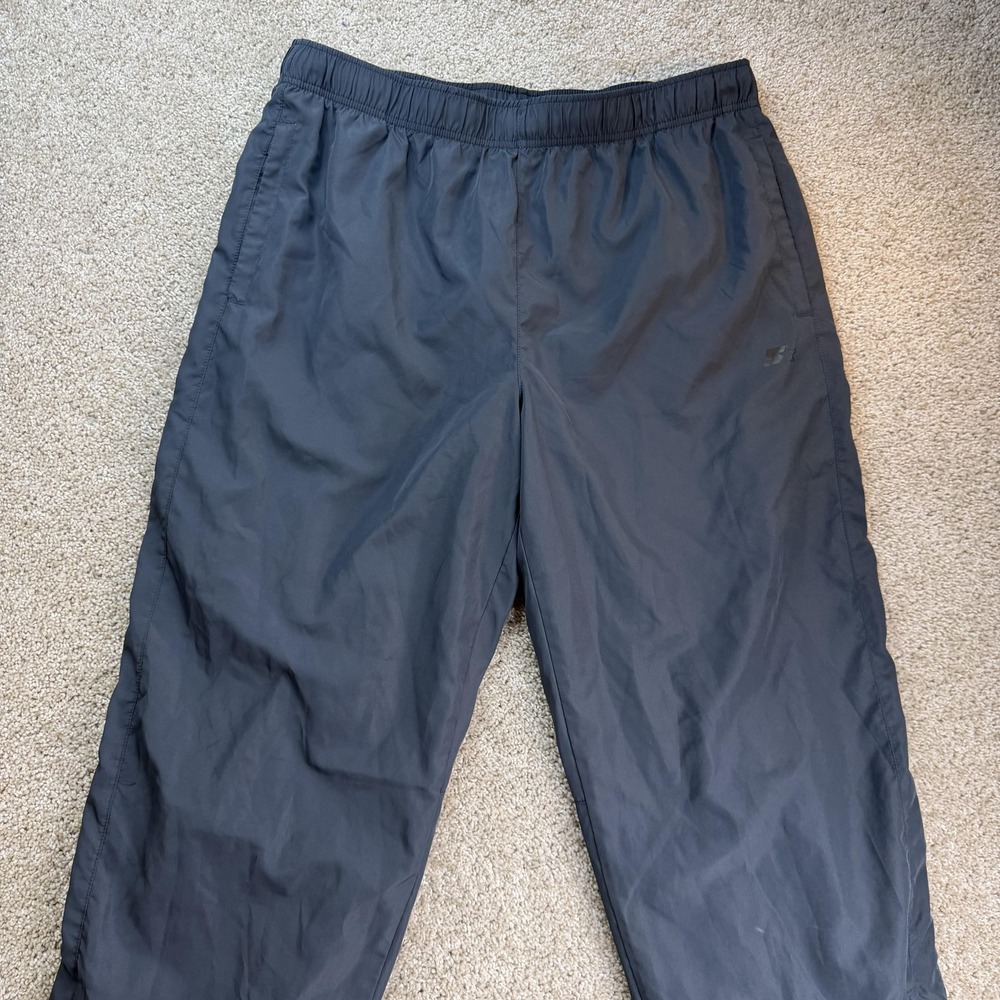 Starter Track Pants Mens Large Blue Woven Elastic Waist Pockets Lined Athletic